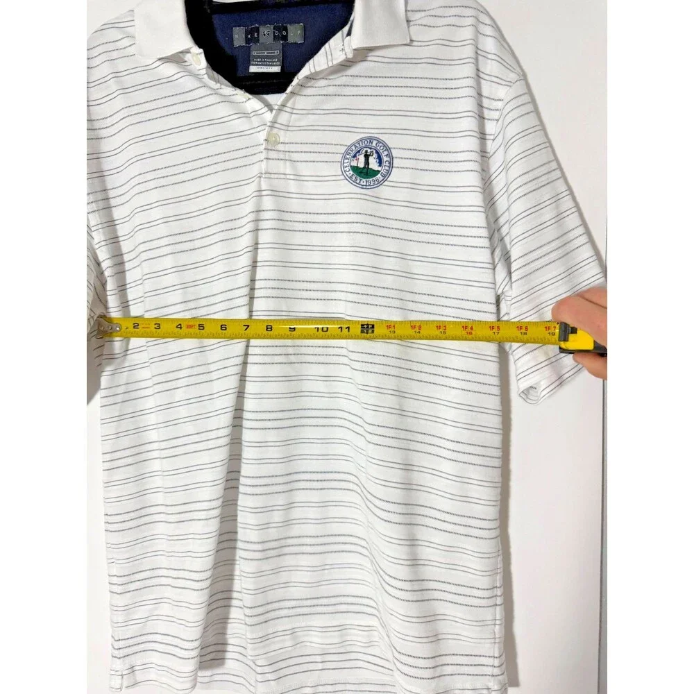 Nike Golf Polo Shirt Mens L White Striped Dri Fit Unique Celebration Golf Club